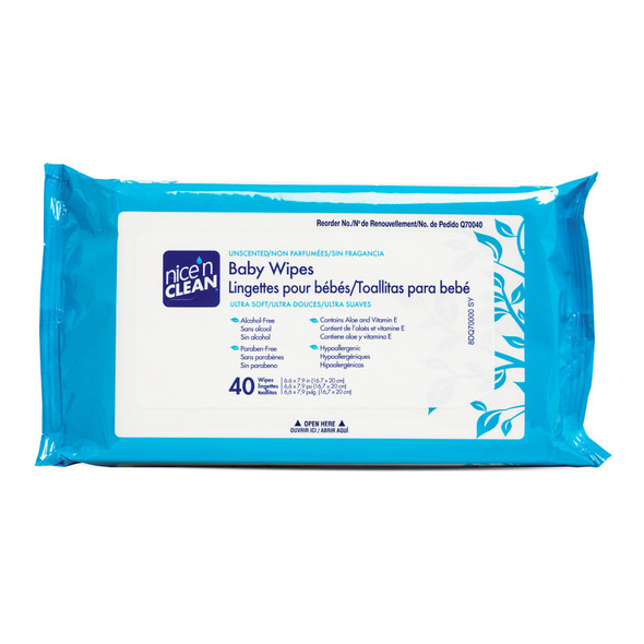 Nicen Clean Unscented Baby Wipes, Soft Pack