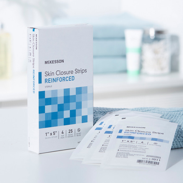 Skin Closure Strip McKesson 1 X 5 Inch Nonwoven Material Reinforced Strip White 1/PK