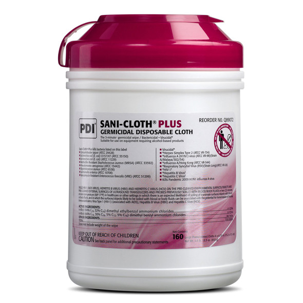 Sani-Cloth Plus Germicidal Wipe Disinfectant Cleaner, Non-Sterile Canister, 6 x 6¾ Inch