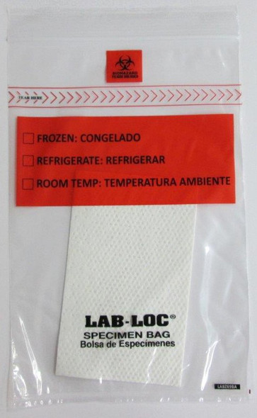LAB-LOC Specimen Transport Bag with Document Pouch and Absorbent Pad, 6 x 9 Inch