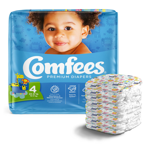 Comfees Premium Diapers, Unisex, Baby, Tab Closure, Size 4