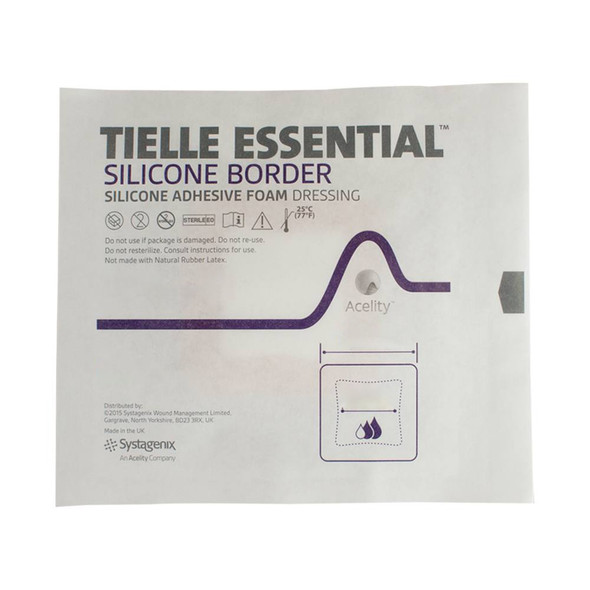 Tielle Essential Silicone Adhesive with Border Silicone Foam Dressing, 4 x 4 Inch