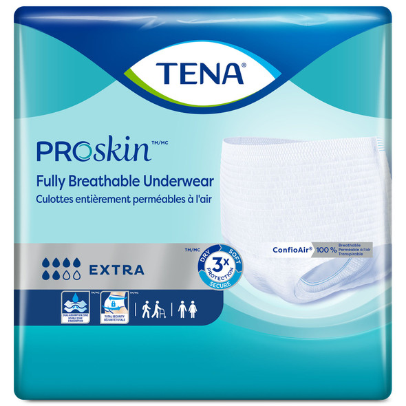 Unisex Adult Absorbent Underwear TENA ProSkin Extra Protective Pull On with Tear Away Seams X-Large Disposable Moderate Absorbency 12/BG