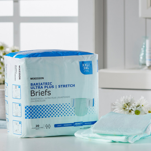Unisex Adult Incontinence Brief McKesson 2X-Large / 3X-Large Disposable Heavy Absorbency 20/BG Unisex Adult Incontinence Brief McKesson 2X-Large / 3X-Large Disposable Heavy Absorbency 20/BG