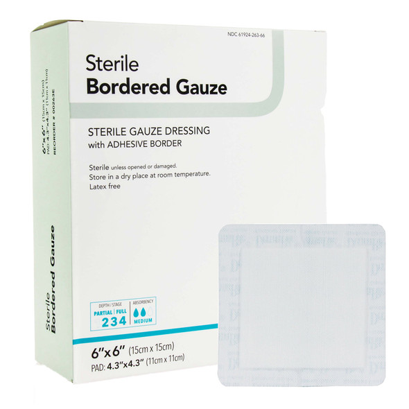 DermaRite Bordered Gauze Adhesive Dressing, 6 x 6 Inch