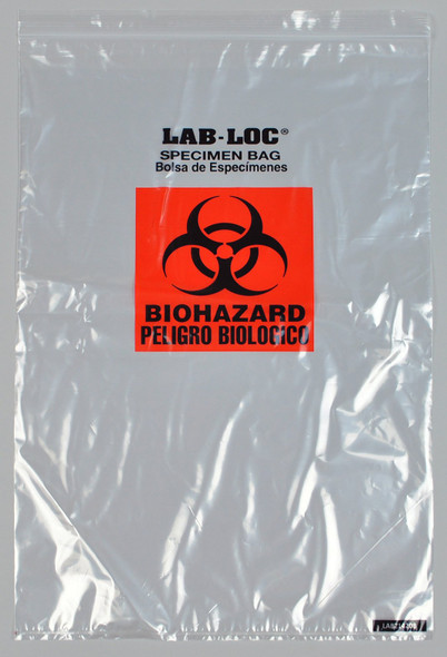 LAB-LOC Specimen Transport Bag with Document Pouch, 14 x 20 Inch