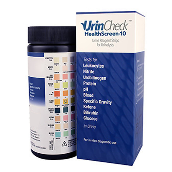 UrinCheck HealthScreen-10 Bilirubin, Blood, Glucose, Ketone, Leukocytes, Nitrite, pH, Protein, Specific Gravity, Urobilinogen Urinalysis Urinalysis Test Kit