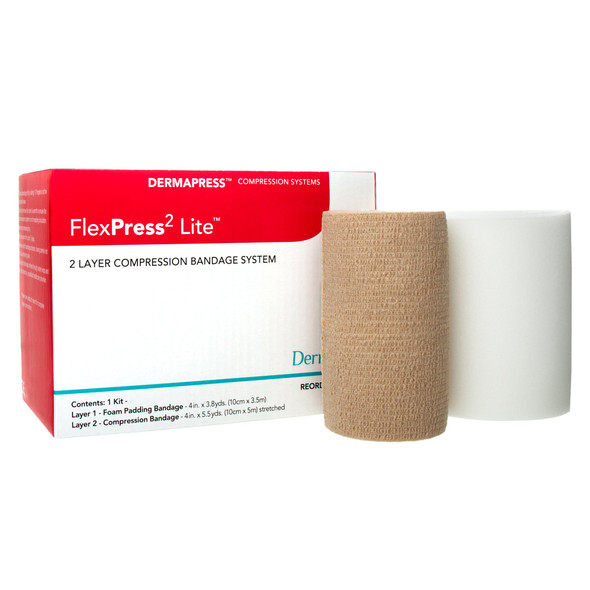 FlexPress2 Lite Self-adherent Closure 2 Layer Compression Bandage System, 4 Inch x 3-4/5 Yard / 4 Inch x 5-1/2 Yard