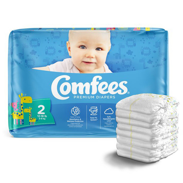 Attends Comfees Premium Baby Diapers, Unisex, Tab Closure, Size 2