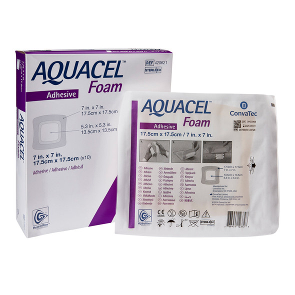 Aquacel Silicone Adhesive with Border Silicone Foam Dressing, 7 x 7 Inch