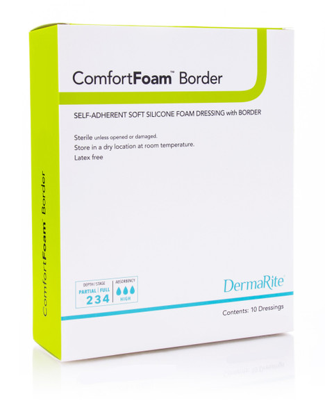 ComfortFoam Border Silicone Adhesive with Border Silicone Foam Dressing, 2 x 5 Inch