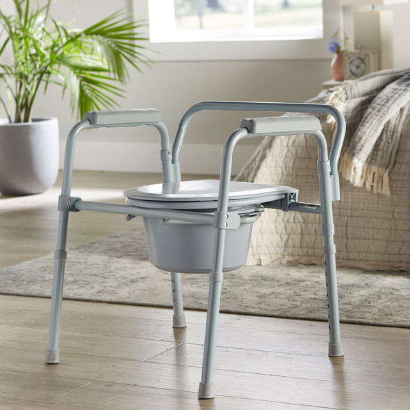 Commode Chair McKesson Fixed Arms Steel Frame Back Bar 13-1/2 Inch Seat Width 350 lbs. Weight Capacity 1/EA