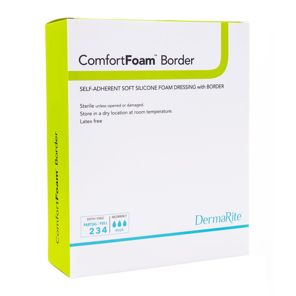 ComfortFoam Border Silicone Adhesive with Border Silicone Foam Dressing, 4 x 12 Inch