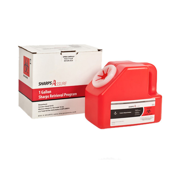 Sharps Assure Mail-Back Sharps Container, 1 Gallon, 9 x 5-1/2 x 7-3/10 Inch