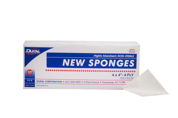 Dukal NonSterile Nonwoven Sponge, 4 x 4 Inch