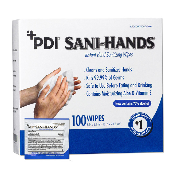 Sani-Hands Hand Sanitizing Wipes, Ethyl Alcohol, Unscented, 5 X 8 Inch