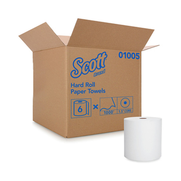 Scott Paper Towels, Hardwound, Continuous Roll, 8", White