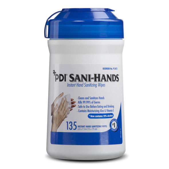 Sani-Hands Hand Sanitizing Wipes, Ethyl Alcohol, Canister, Unscented, 6 X 7.5 Inch