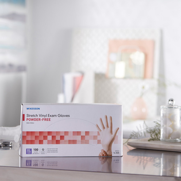 Exam Glove McKesson X-Large NonSterile Stretch Vinyl Standard Cuff Length Smooth Ivory Not Rated 1000/CS
