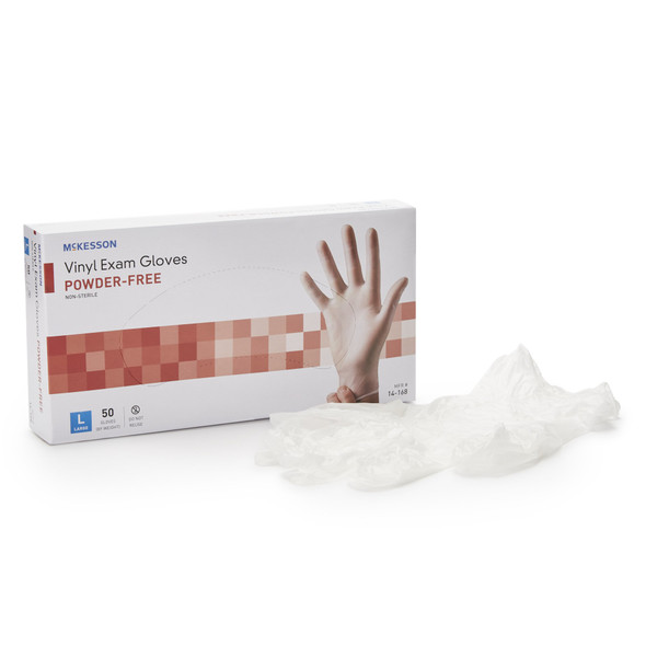 McKesson Confiderm Vinyl Exam Glove, Large, Clear