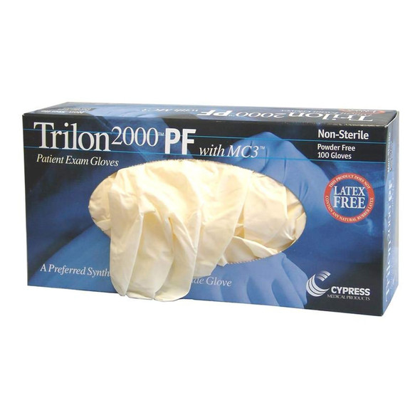 Trilon 2000 PF with MC3 Stretch Vinyl Standard Cuff Length Exam Glove, Small, Ivory