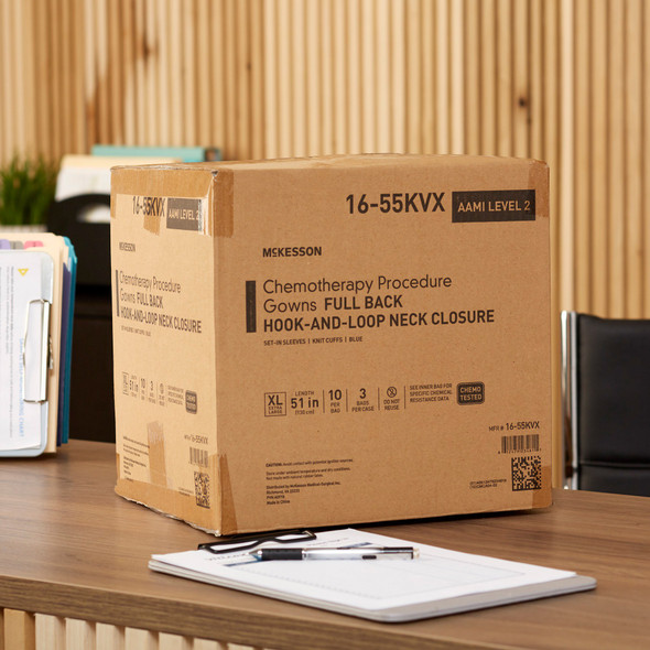 Chemotherapy Procedure Gown McKesson X-Large Blue NonSterile AAMI Level 2 / ASTM D6978 Disposable 30/CS