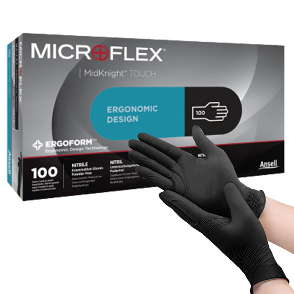 Microflex MidKnight Touch 93-734 Nitrile Exam Glove, Medium, Black