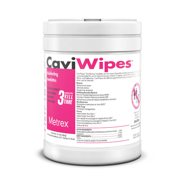 Metrex CaviWipes Surface Disinfectant Alcohol-Based Wipes, Non-Sterile, Disposable, Alcohol Scent, Canister, 6 X 6.75 Inch