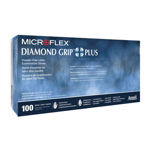 Microflex Diamond Grip Plus Latex Gloves, Large, White