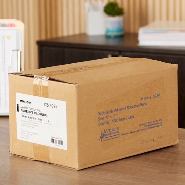 Specimen Transport Bag with Document Pouch McKesson 6 X 9 Inch Adhesive Closure Biohazard Symbol NonSterile 1000/CS