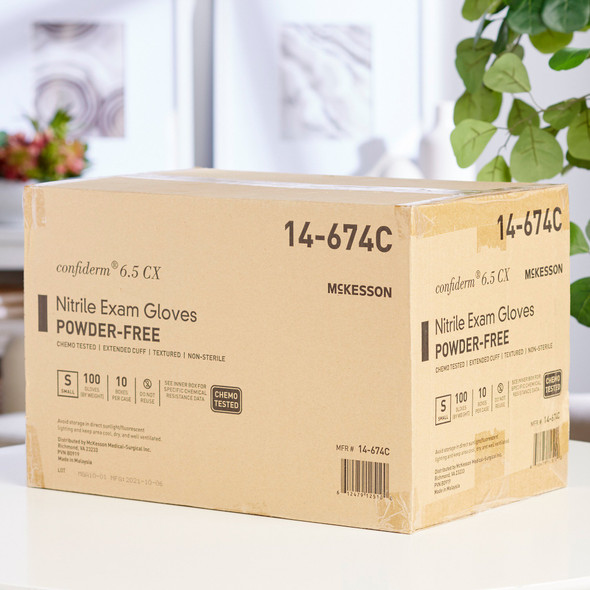 Exam Glove McKesson Confiderm 6.5CX Small NonSterile Nitrile Extended Cuff Length Textured Fingertips Blue Chemo Tested 1000/CS