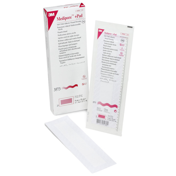 3M Medipore + Pad Soft Cloth Adhesive Dressing, 3½ x 13¾ Inch