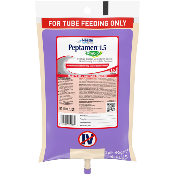 Peptamen 1.5 with Prebio1 Tube Feeding Formula, 33.8 oz. Ready to Hang Bag