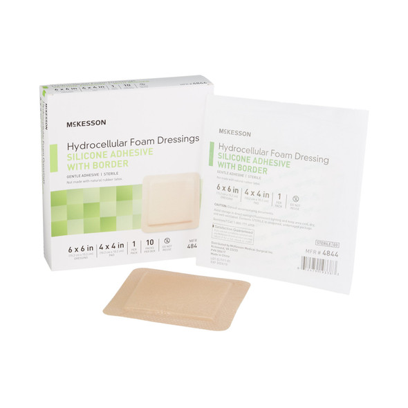 McKesson Silicone Adhesive with Border Silicone Foam Dressing, 6 x 6 Inch