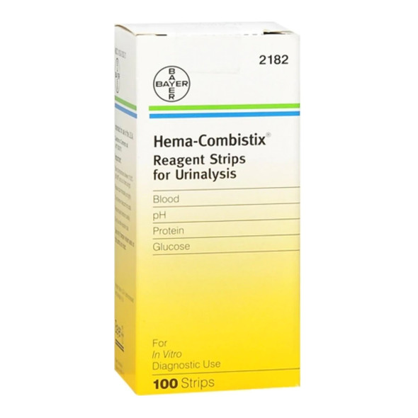 Reagent Test Strip Hema-Combistix Blood, Glucose, pH, Protein For Urinalysis 100 per Bottle