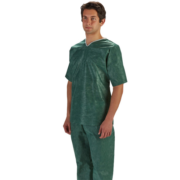 Scrub_Shirt_SHIRT__SCRUB_NONWOVEN_V-NECK_NO_PCKT_DRK_GRN_SM_(30/CS)_Shirts_and_Scrubs_79709