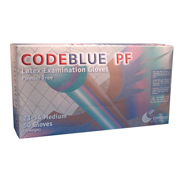 CodeBlue PF Latex Extended Cuff Length Exam Glove, Medium, Blue