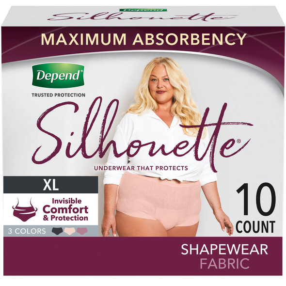 Depend Silhouette Classic Women's Underwear, X-Large, Pink, 10 ct.