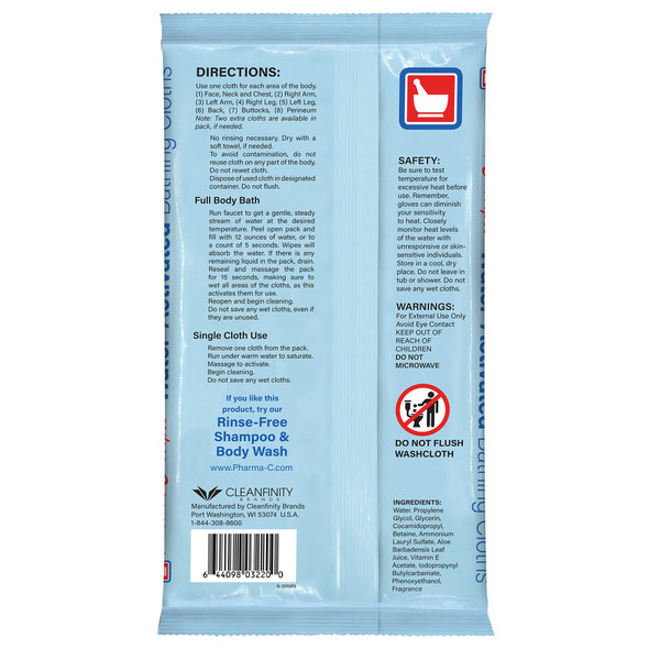 Rinse-Free_Bath_Wipe_CLOTH__BATHING_WET_PHARMA-C_W/ALOE_&_VITAMIN_E_(10/PK_36PK/C_Personal_Wipes_63-200991