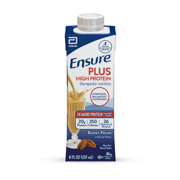 Oral Supplement Ensure Plus High Protein Therapeutic Nutrition Shake Butter Pecan Flavor Liquid 8 oz. Reclosable Carton