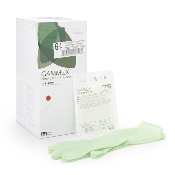 Gammex Non-Latex PI Green Polyisoprene Surgical Glove, Size 6.5, Light Green
