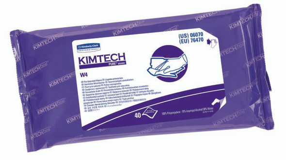 Kimtech Pure W4 Surface Disinfectant Cleaner Premoistened Cleanroom Manual Pull Wipe 40 Count Soft Pack Alcohol Scent NonSterile