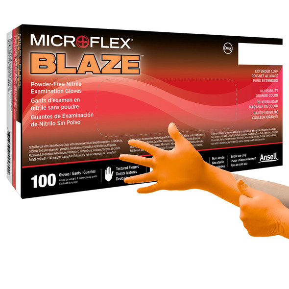 Microflex Blaze Nitrile Exam Glove, Extra Large, Orange