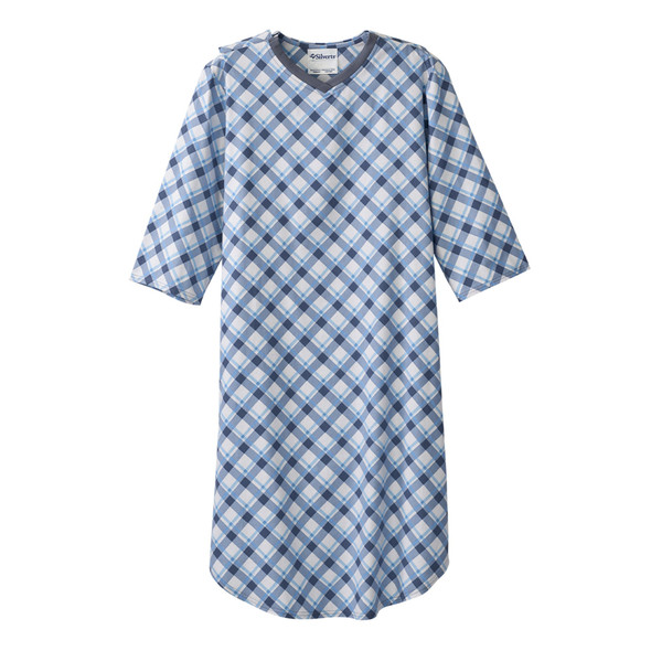 Silverts Shoulder Snap Patient Exam Gown, 3X-Large, Diagonal Blue Plaid