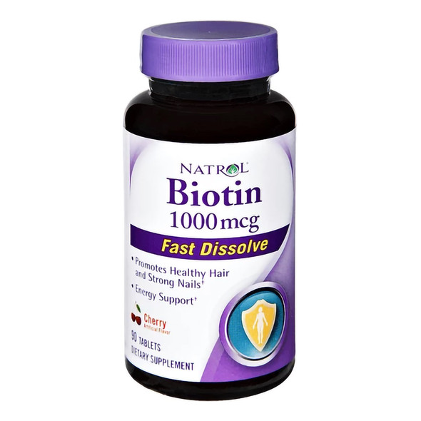 Biotin Supplement Natrol Vitamin B7 5000 mcg Strength Tablet 90 per Bottle Cherry Flavor