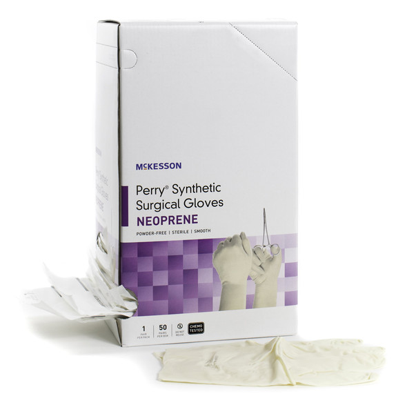 McKesson Perry Synthetic Surgical Gloves Polychloroprene Surgical Glove, Size 6.5, Cream