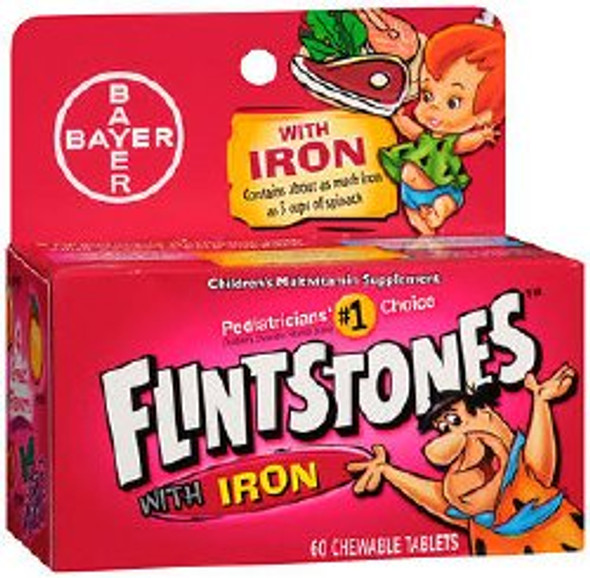 Pediatric Multivitamin Supplement Flintstones with Iron Vitamin A / Ascorbic Acid / Vitamin D / Iron 1300 IU - 60mg - 600 - 15 IU Chewable Tablet 60 per Bottle Assorted Fruit Flavors