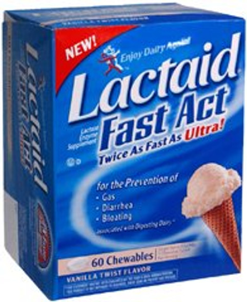 Dietary Supplement Lactaid Fast Act Lactase Enzyme 9000 FCC Units Strength Tablet 60 per Bottle Vanilla Flavor