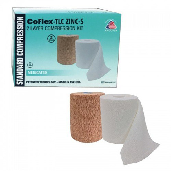 CoFlex TLC Zinc with Indicators Self-adherent / Pull On Closure 2 Layer Compression Bandage System, 4 Inch x 6 Yard / 4 Inch x 7 Yard