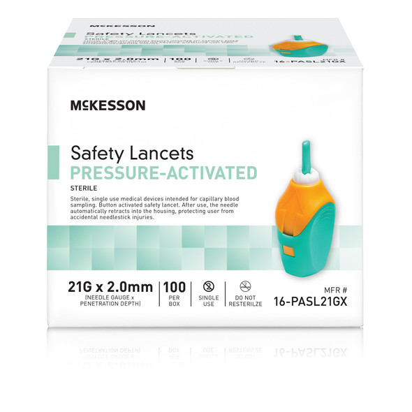 McKesson Pressure Activated Safety Lancets, 21 Gauge, Green